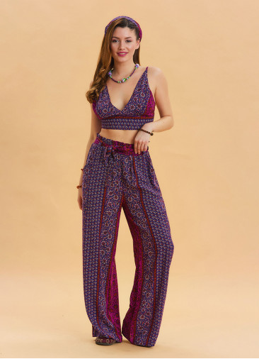 Purple Summer Harem Trousers with Elastic Waist Belt Detail 4570